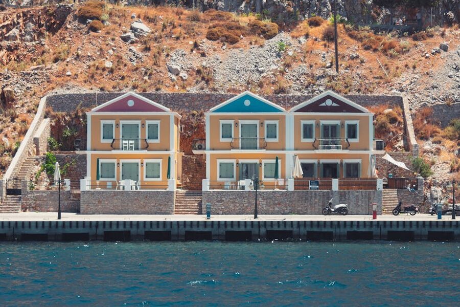 Symi hillside houses Mediterranean