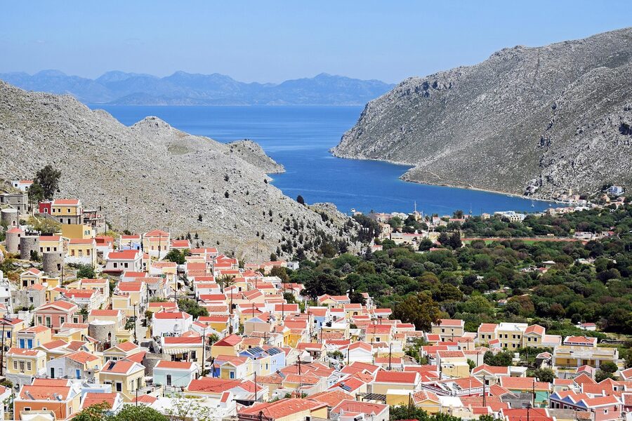 Symi mountains bay scenery cliffs