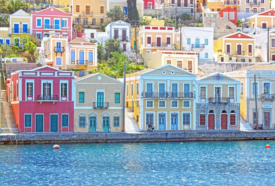 Symi houses port harbor neoclassical