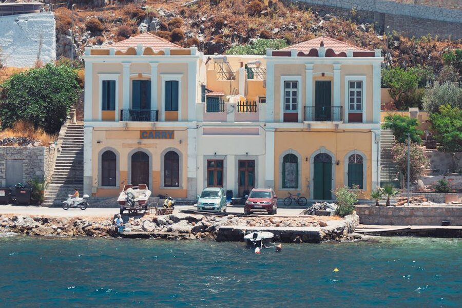Symi waterfront houses harbour