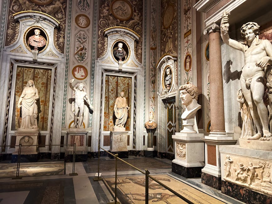 Borghese Gallery interior with marble sculptures in Rome
