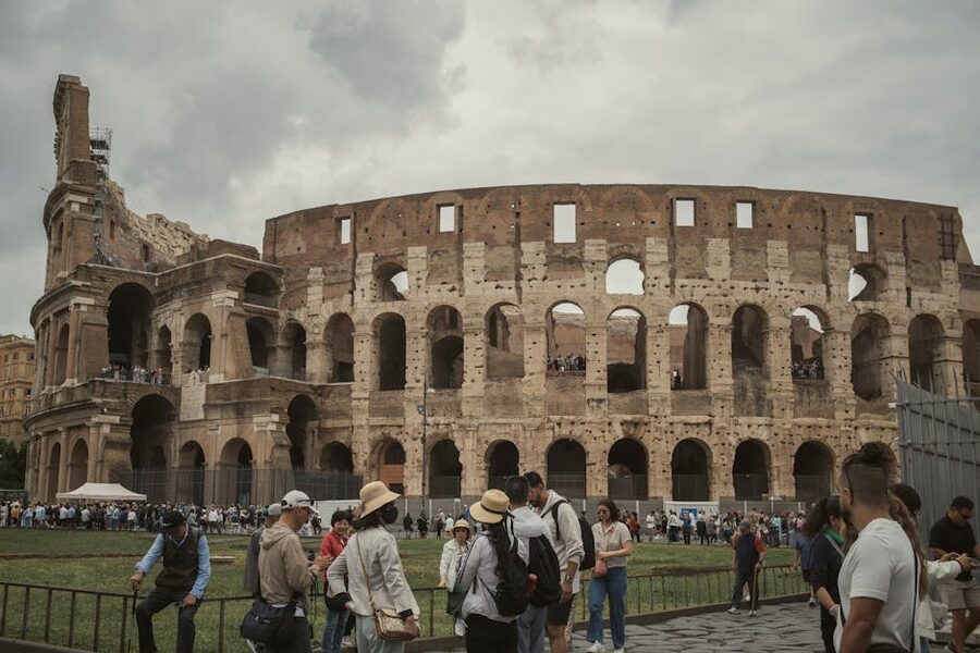 Tourists outside the Colosseum in Rome
