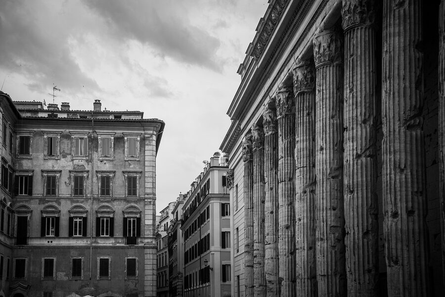 Piazza di Pietra ancient temple columns built into a building in Rome
