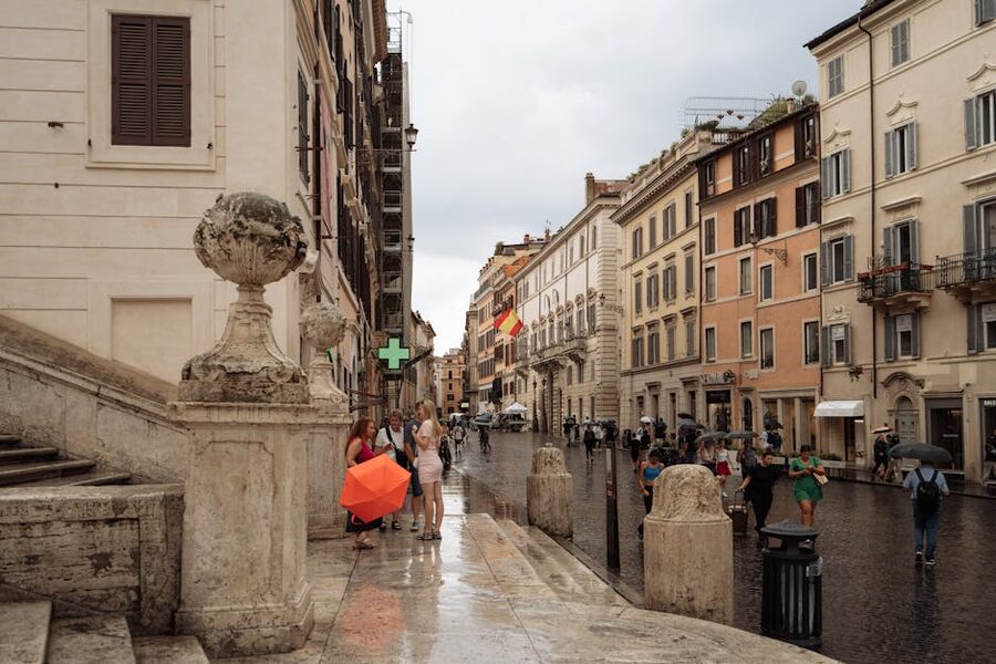 Historic street in Rome with ancient buildings