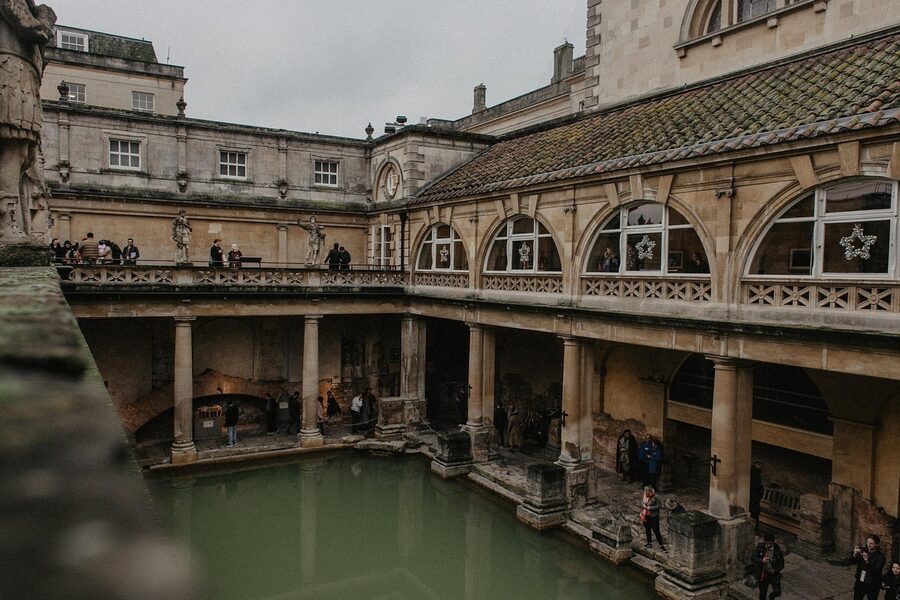 Roman Baths in Bath ancient pool with stone surround