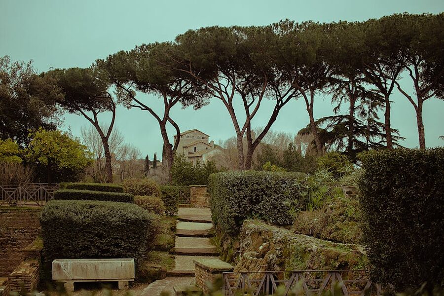 Villa Borghese gardens lush greenery in Rome Italy