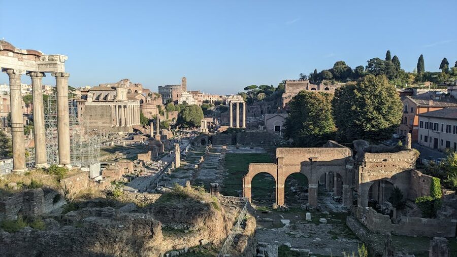Roman Forum ruins at sunset Rome
