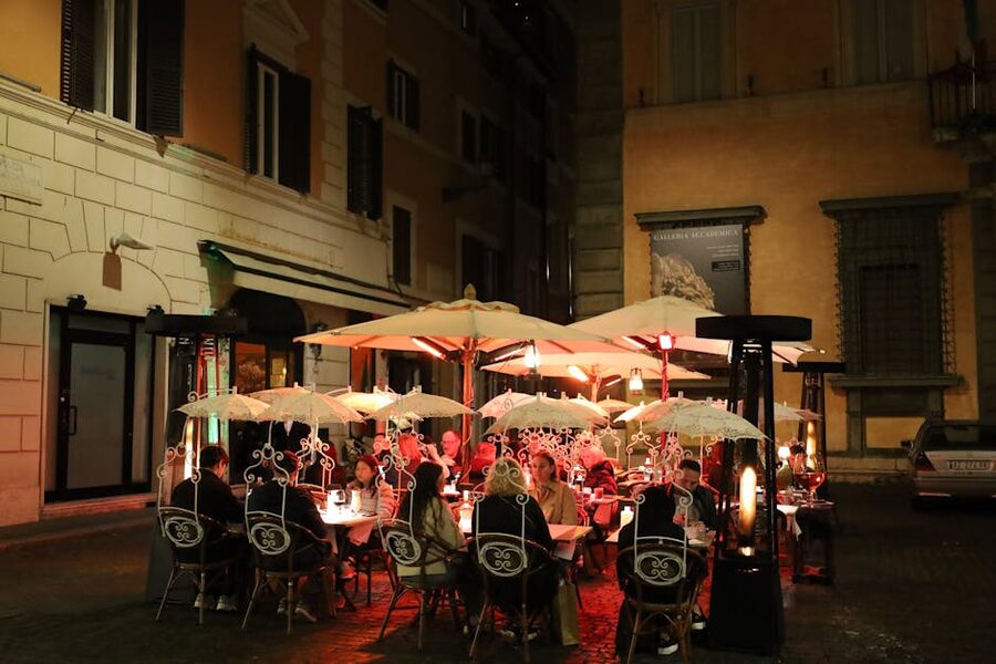Outdoor dining in Rome at night