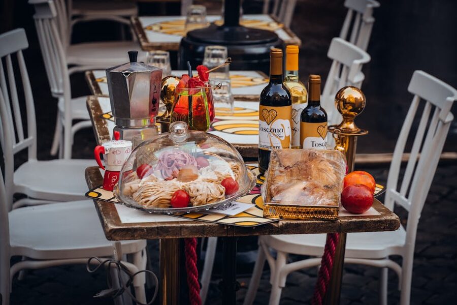 Italian outdoor table with wine