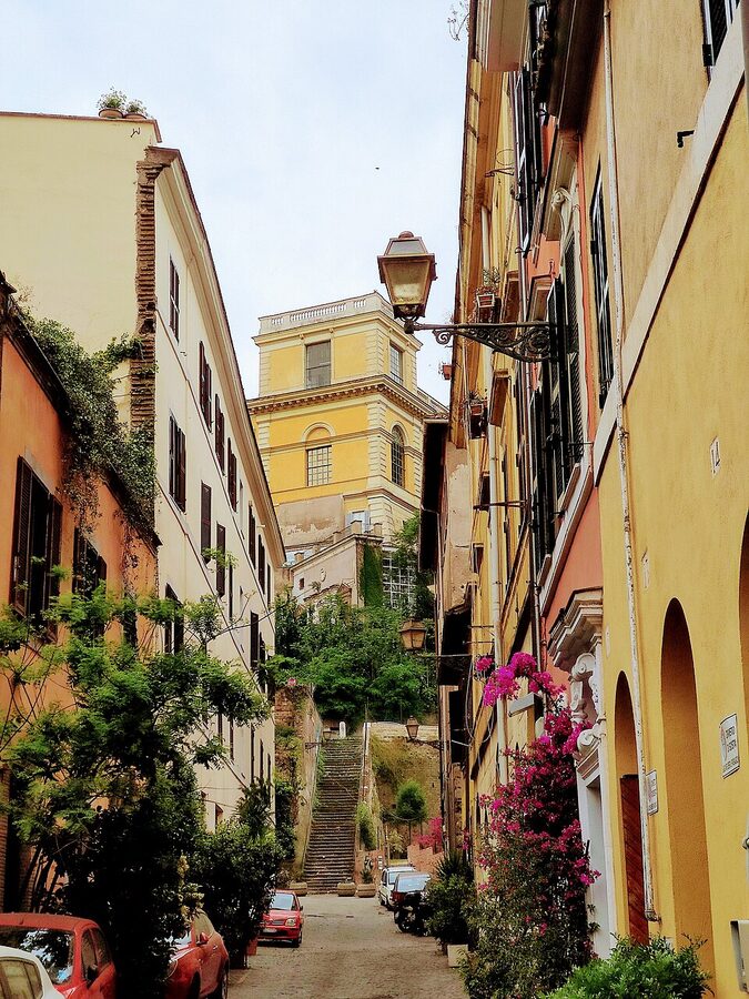 Cobblestone street in Trastevere Rome