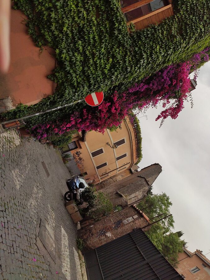 Narrow Trastevere street with restaurant