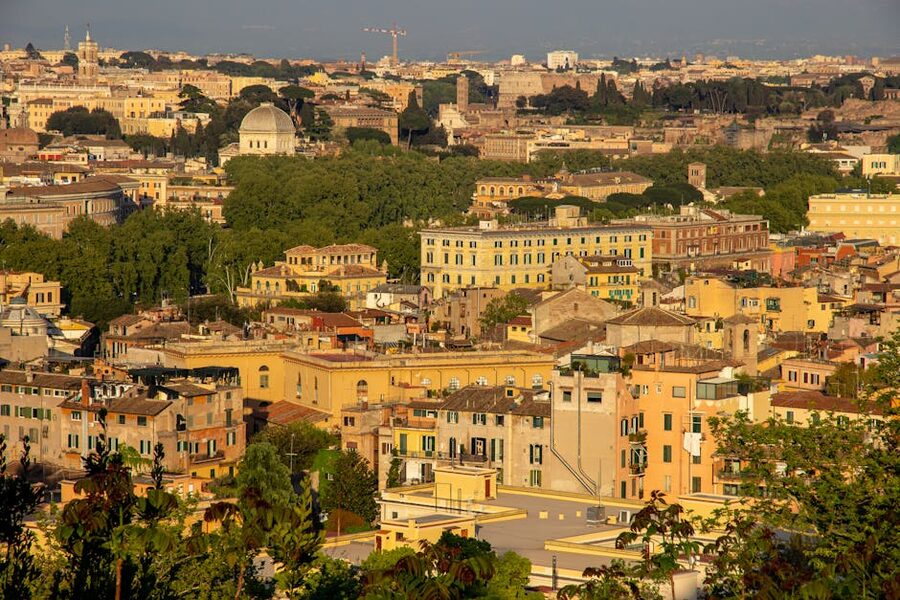 Aerial view of Rome's historic centre rooftops
