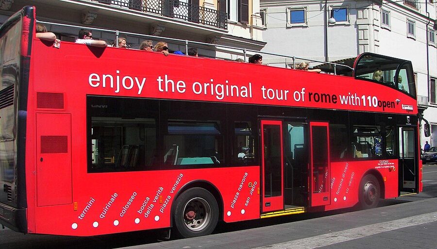 Open-top double-decker tourist bus in Rome
