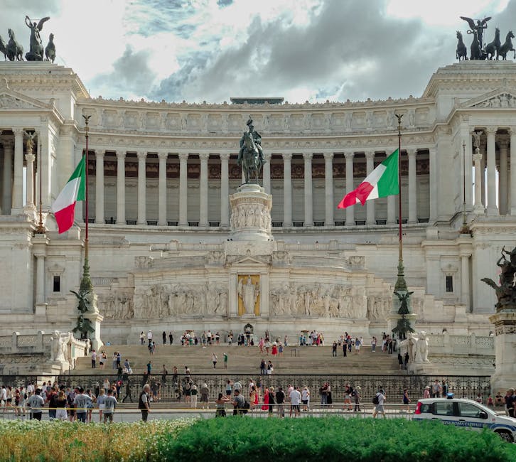 Vittorio Emanuele II Monument with Italian flags