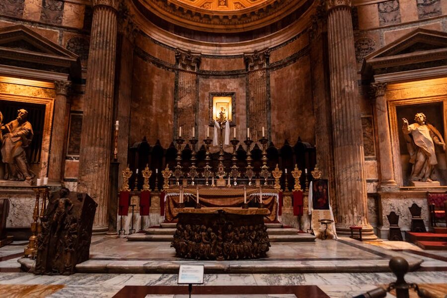 Pantheon Rome altar with marble statues in side niches