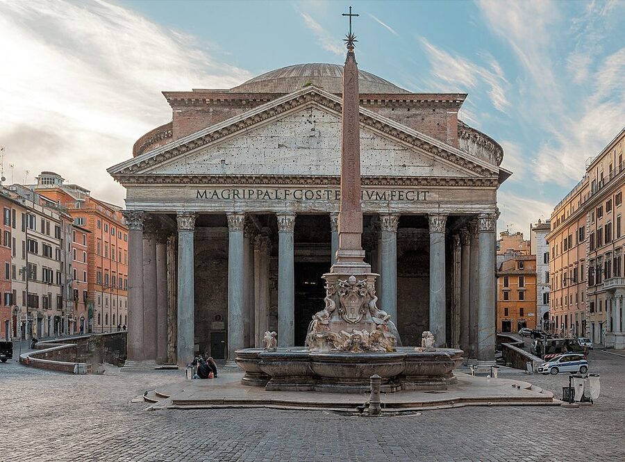 Rome Pantheon classical exterior view with portico
