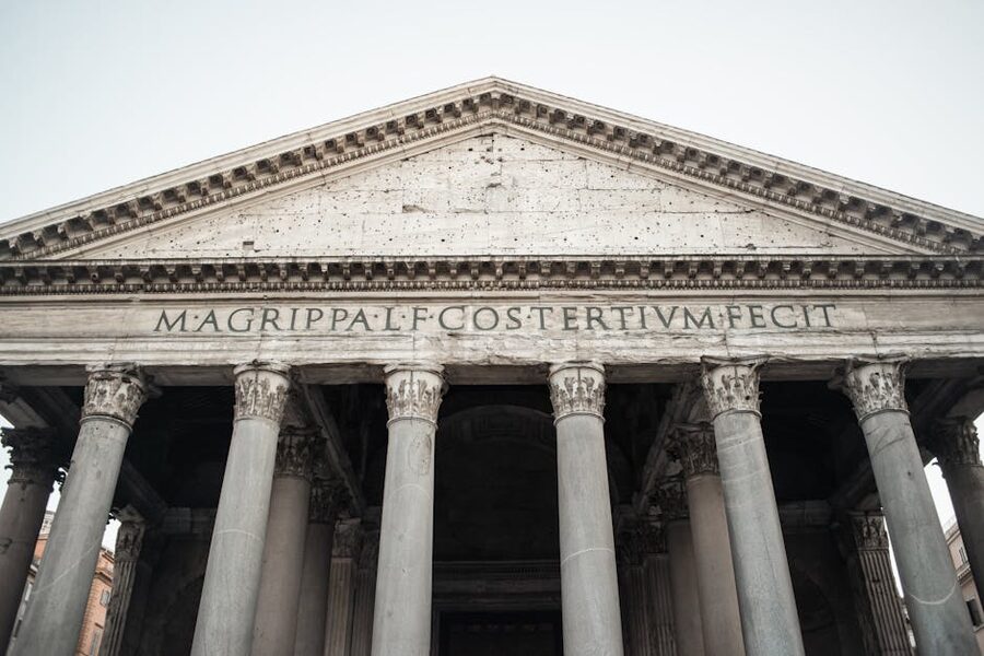 Pantheon Corinthian columns and Latin inscription