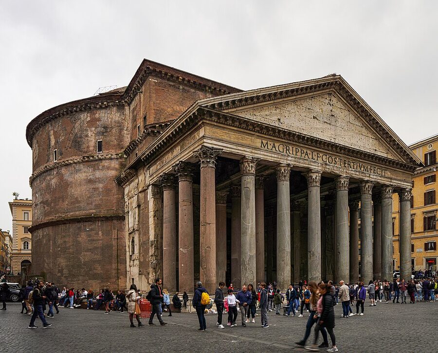 Pantheon Rome side wall and portico front view