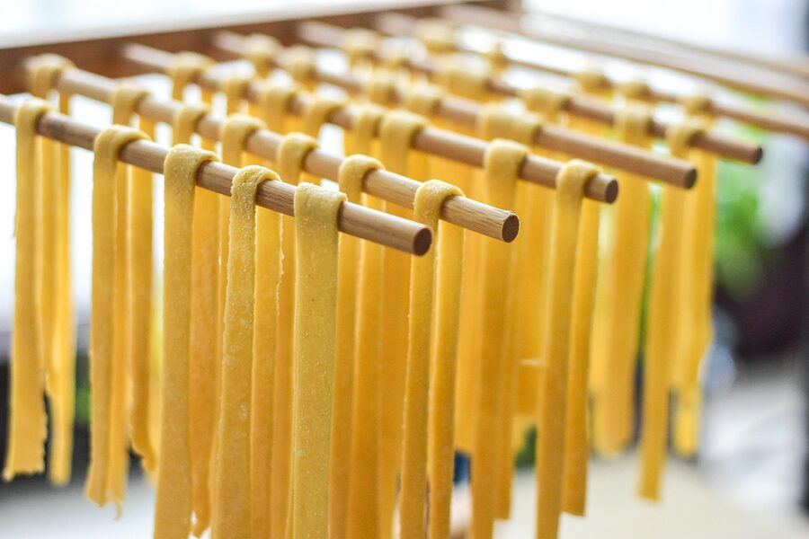 Homemade tagliatelle pasta from semolina flour