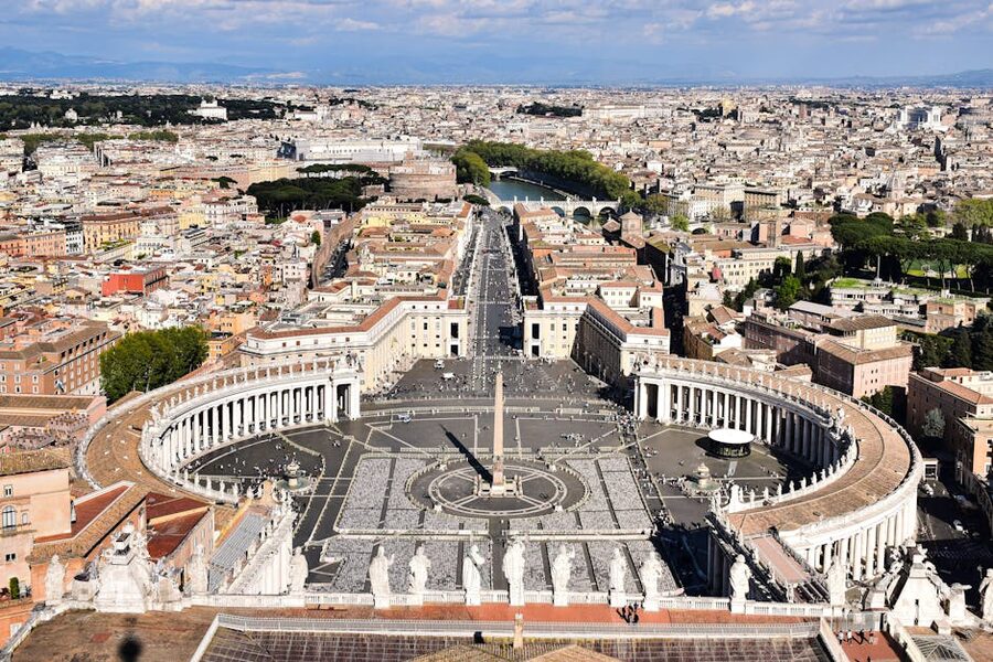 Aerial view of St Peter's Square Vatican City Rome