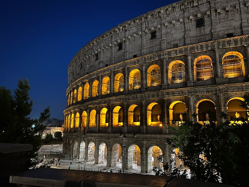 Colosseum illuminated at night Rome