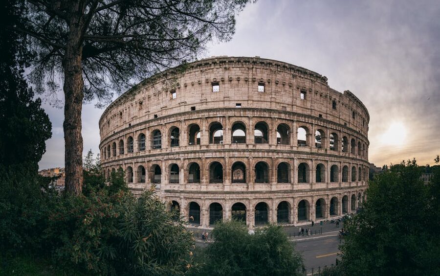 Colosseum at sunset Rome wide angle