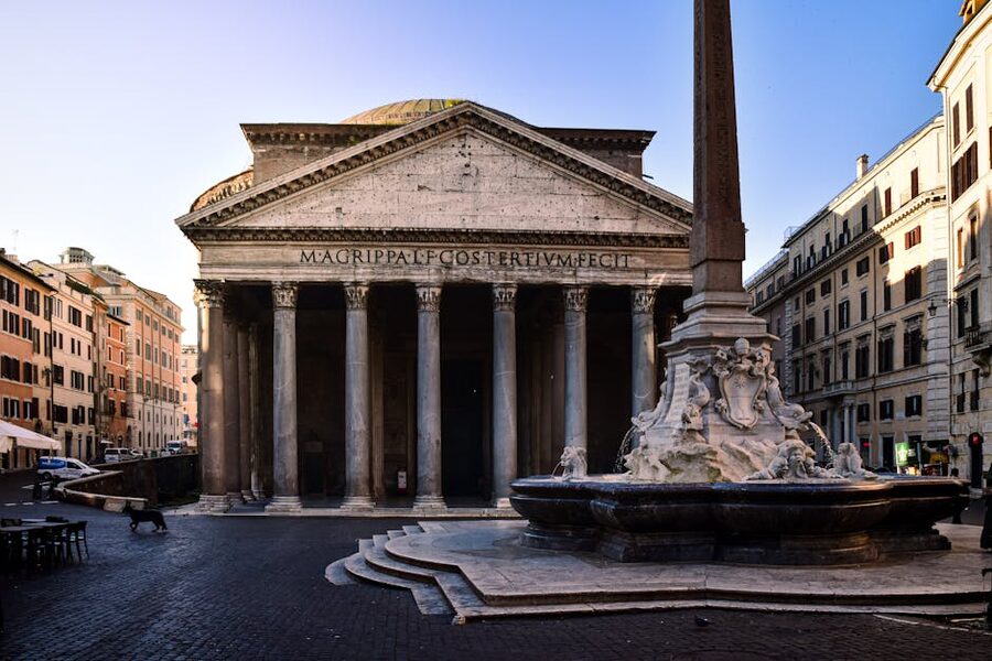 Pantheon Rome with fountain in piazza