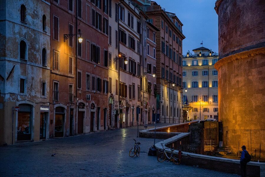 Pantheon Rome street view at dawn