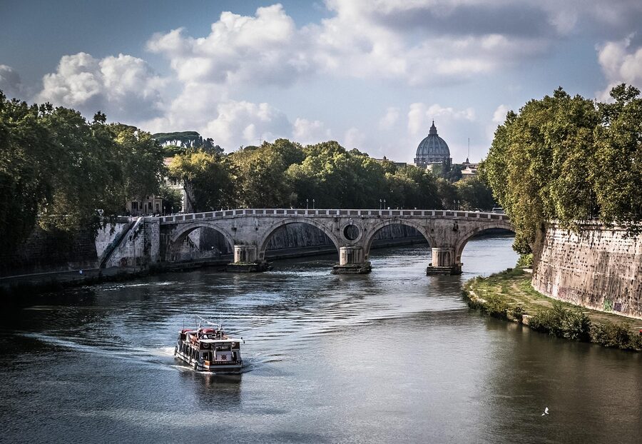Tiber river bridge view Rome