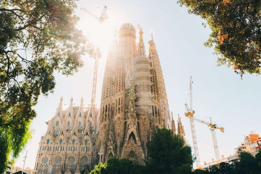 Sagrada Familia under bright sun in Barcelona