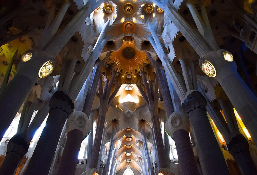 Sagrada Familia central nave Barcelona looking forward