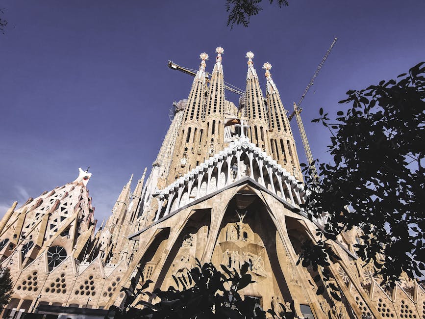 Sagrada Familia spires close-up low angle Barcelona