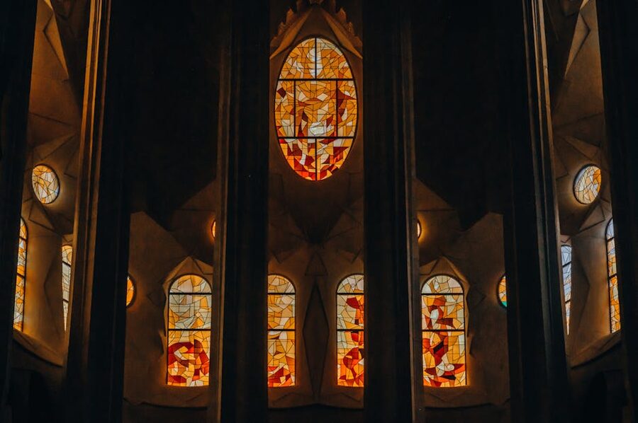 Sagrada Familia stained glass windows interior light
