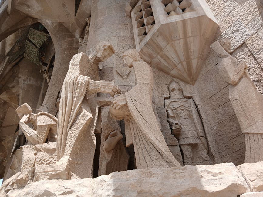 Sagrada Familia stone sculptures detail Nativity facade