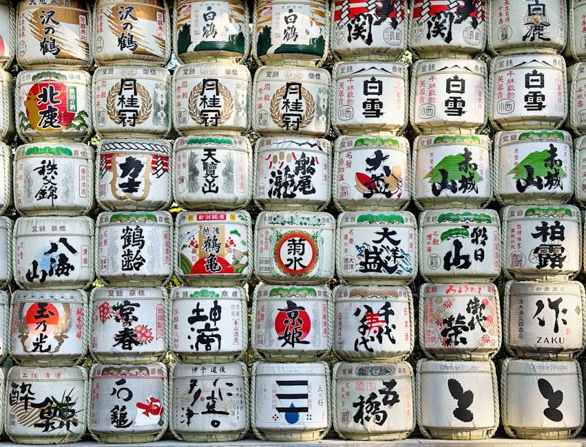 Sake barrels at brewery entrance Kyoto Japan