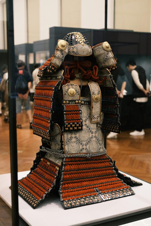 Traditional samurai armor on display in a Japanese museum