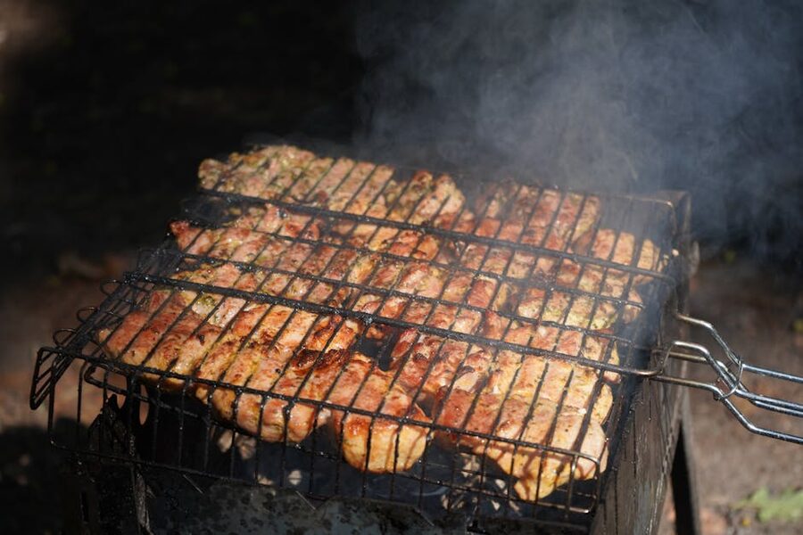 BBQ grill chicken smoke Santorini catamaran