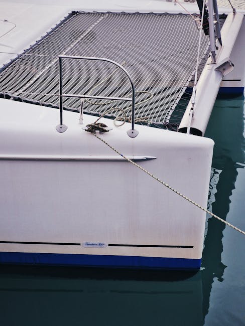 Catamaran bow marine ropes detail