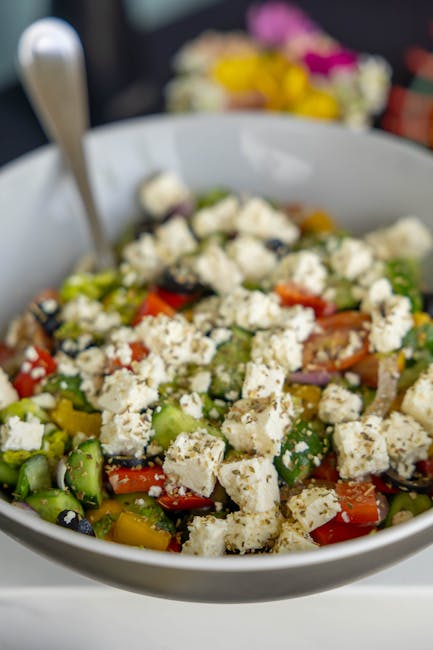 Greek salad feta olives close up