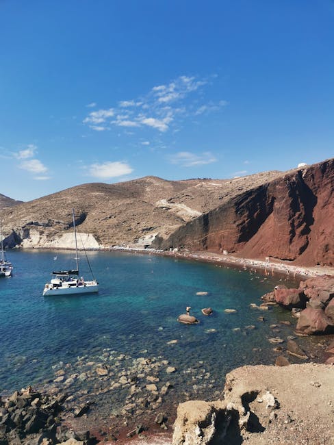 Red Beach Santorini cliffs crystal clear water