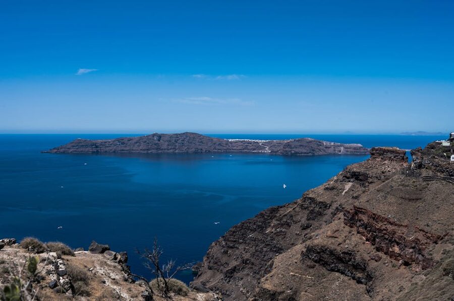 Santorini caldera aerial Mediterranean