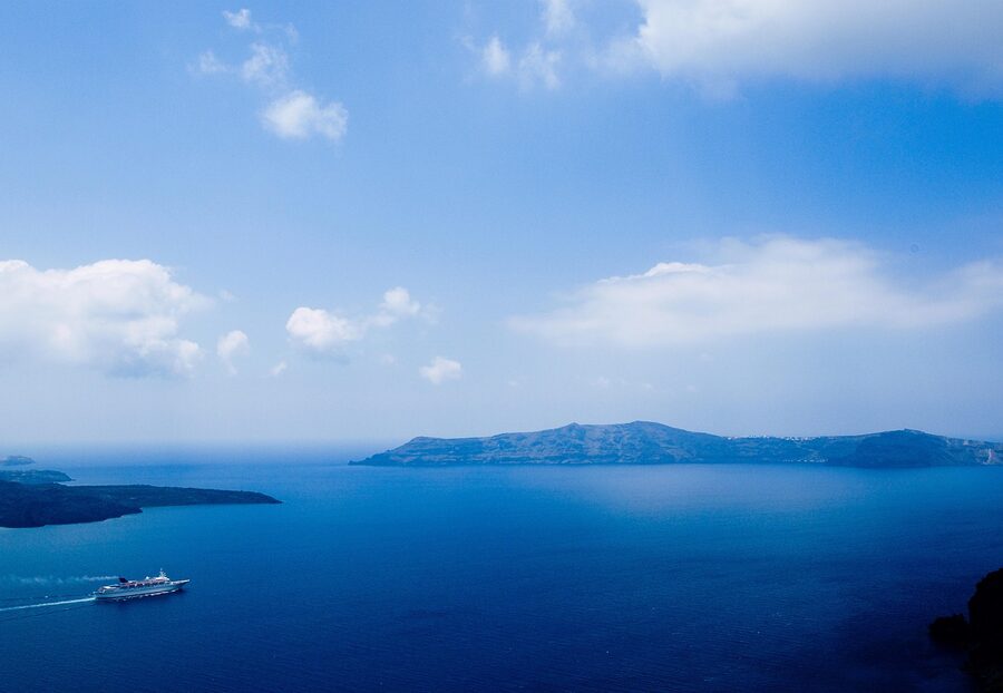 Santorini caldera sea view from boat