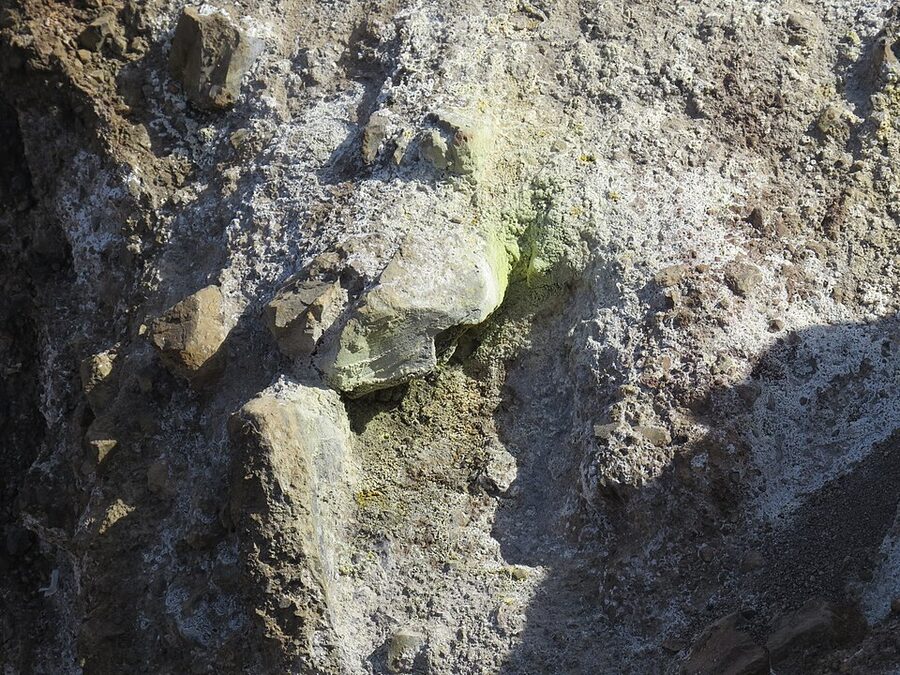 Sulfur fumarole Nea Kameni Santorini volcano