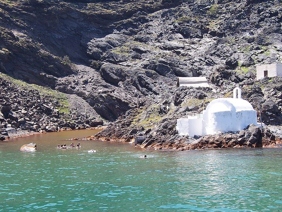 Palea Kameni hot springs swimming yellow water Santorini