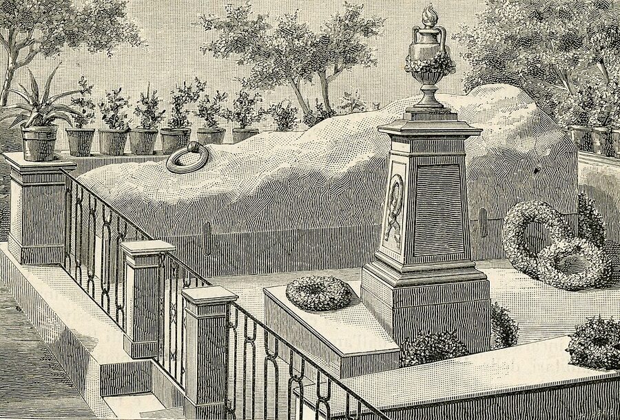 1895 woodcut of Garibaldi's tomb on Caprera island
