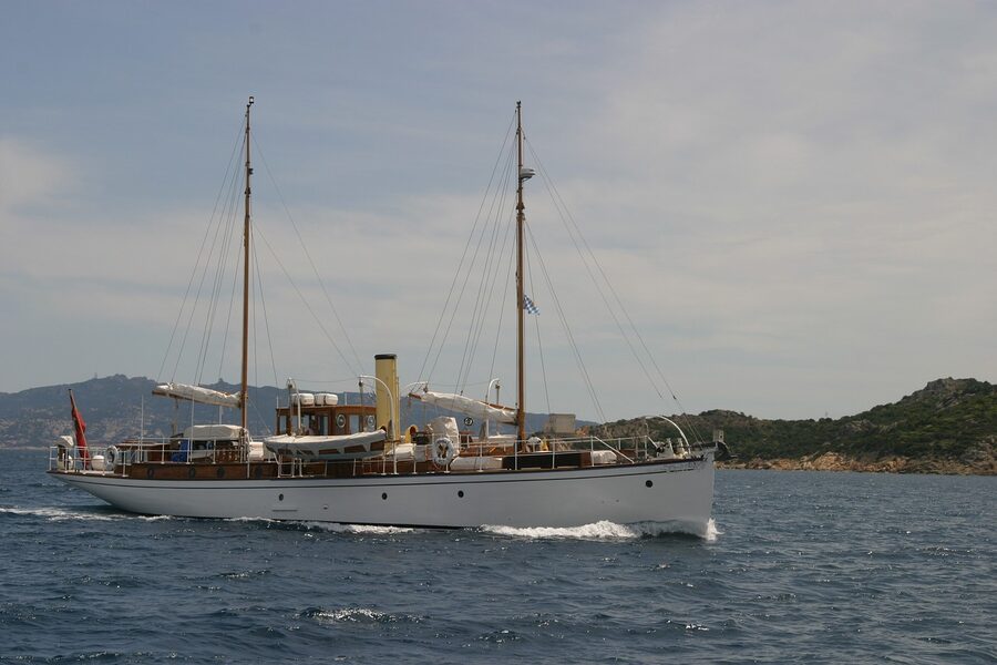 Motor yacht near Caprera island in La Maddalena archipelago