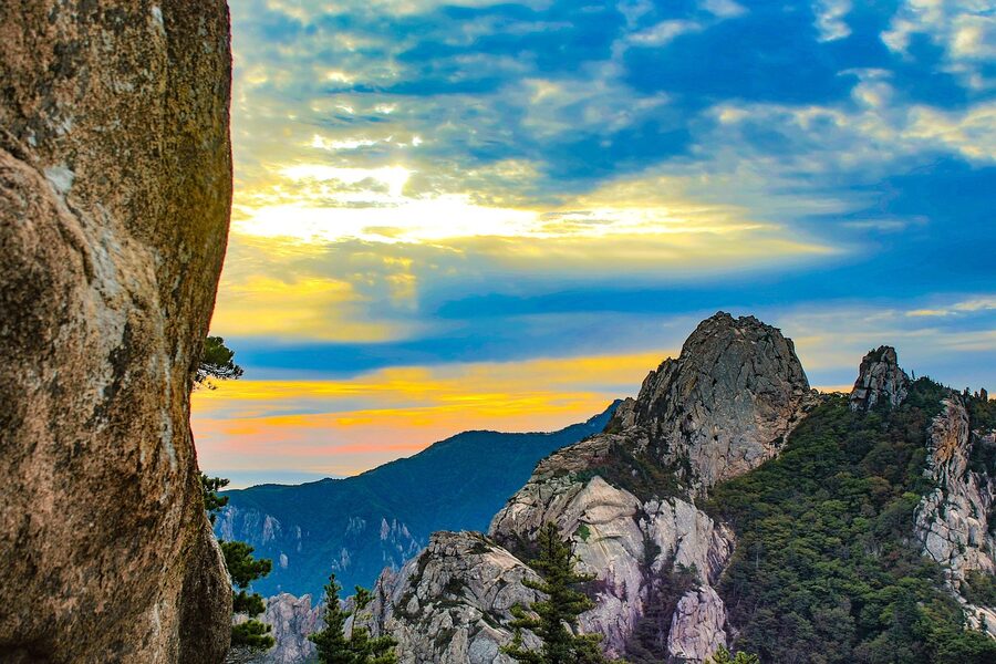 Seoraksan at sunset in the Taebaek mountain range