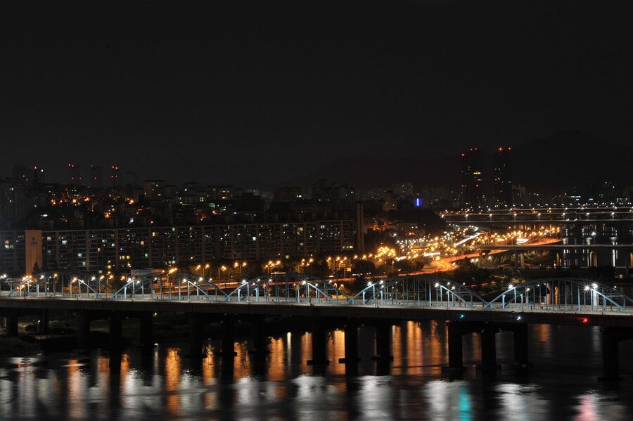 Dongjak Bridge at night over Han River Seoul