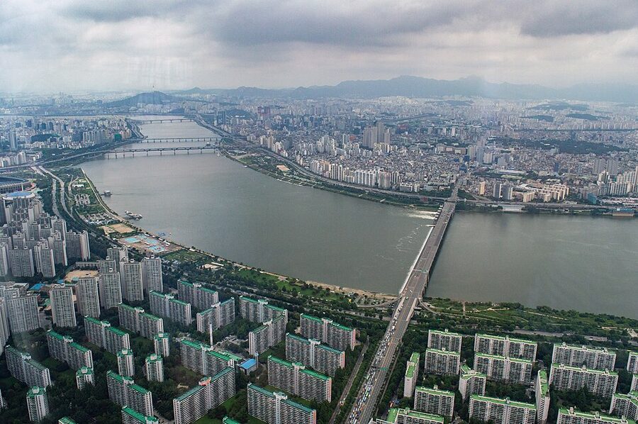 Han River view from the Lotte World Tower in Jamsil Seoul