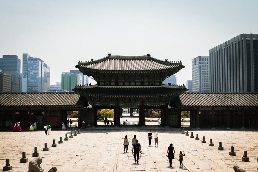 Seoul palace with modern skyline